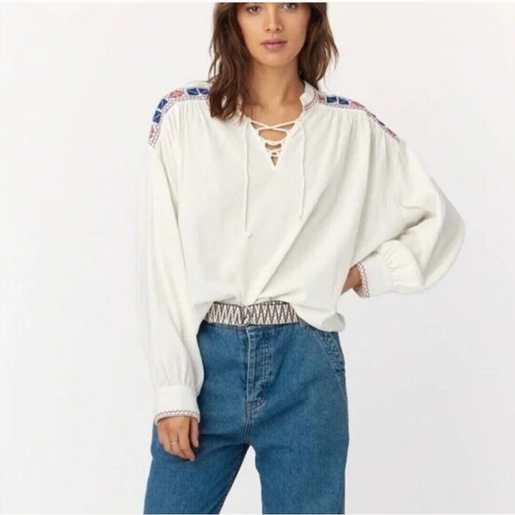 Xirena Lyric Top White Canvas Size Small Cotton Oversized Embroidered Blouse New - Picture 8 of 16